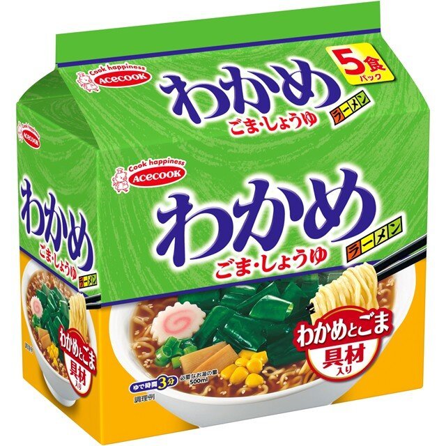 エースコック （袋）わかめラーメン　ごま・しょうゆ　５食パック